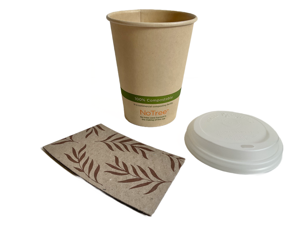 12 oz NoTree Coffee Cups, sleeves and lids, Retail Pack