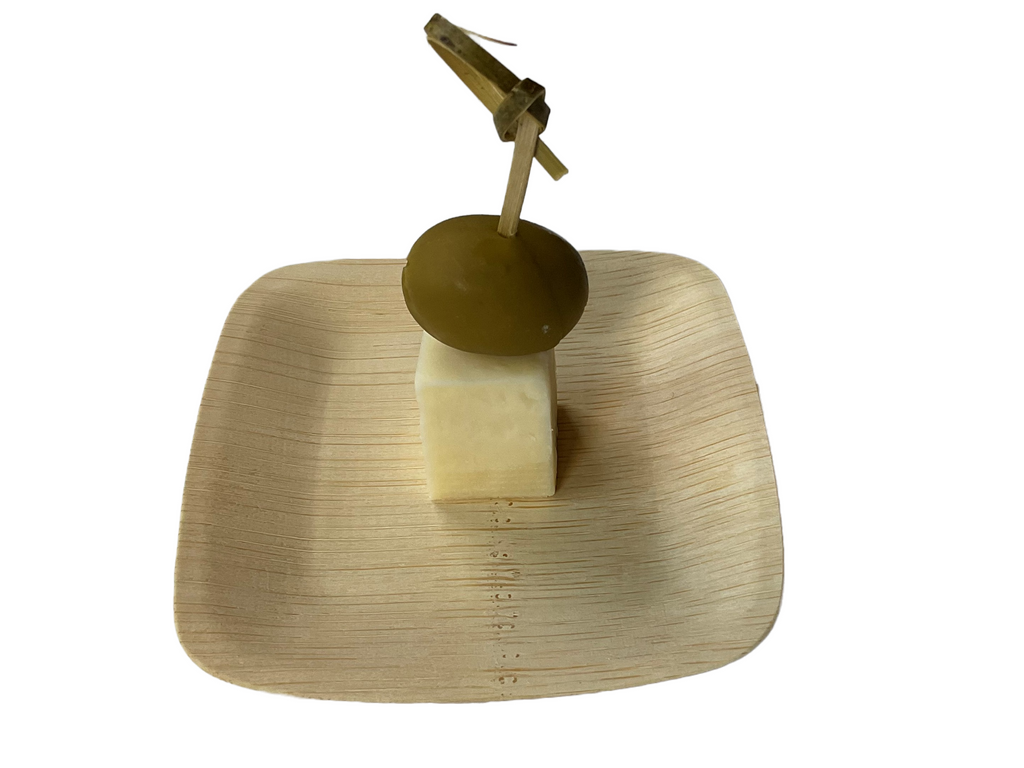 2.75-inch knotted bamboo cocktail pick used in a cheese and olive appitizer