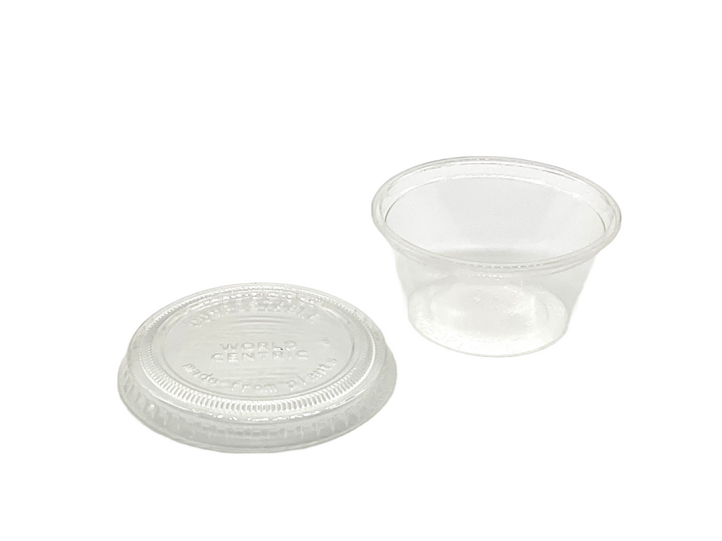 World Centric 2 oz PLA Certified Compostable Clear Portion Cup, pitcutred with lid