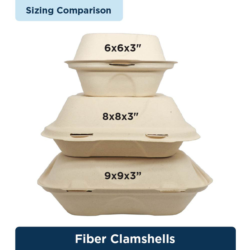World Centric Fiber Clamshell Take-out containers size comparision