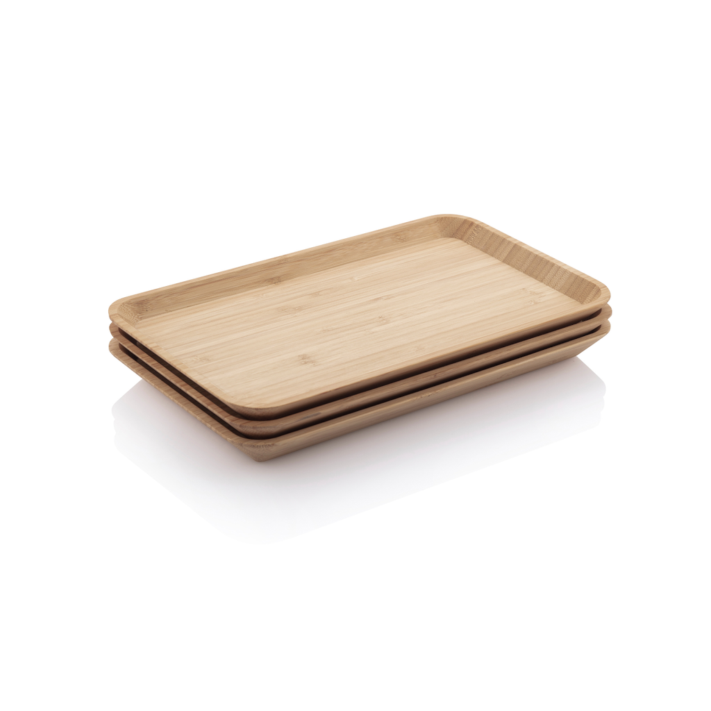 Organic Bamboo Small Rectangular Serving Tray Stacked