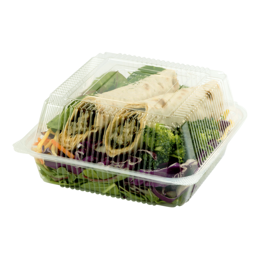 World Centric PLA Compostable Clear Clamshell take-out container 7x7x3