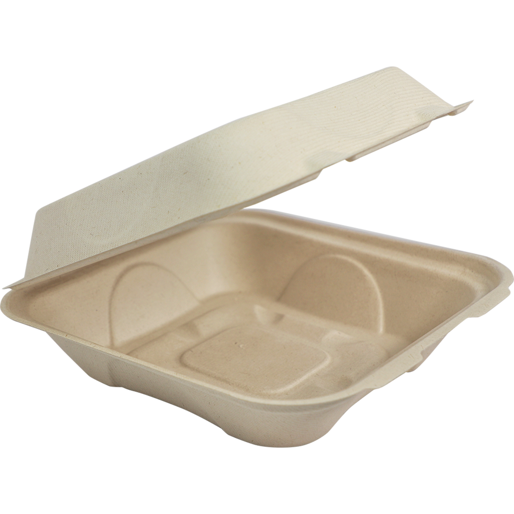 World Centric Compostable Fiber 9x9x3 Clamshell Take-out Container