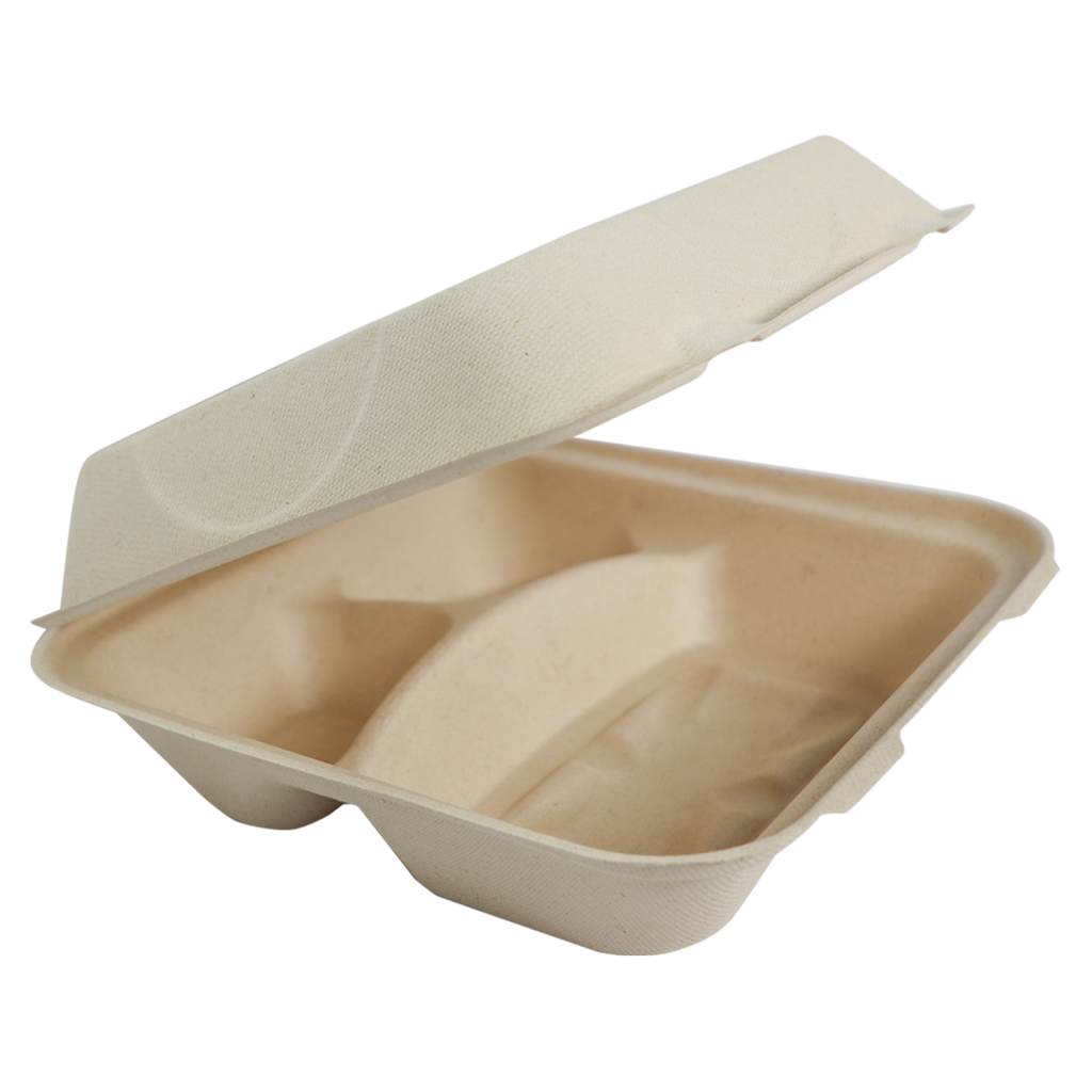 World Centric Compostable Unbleached Fiber Clamshell with  compartments