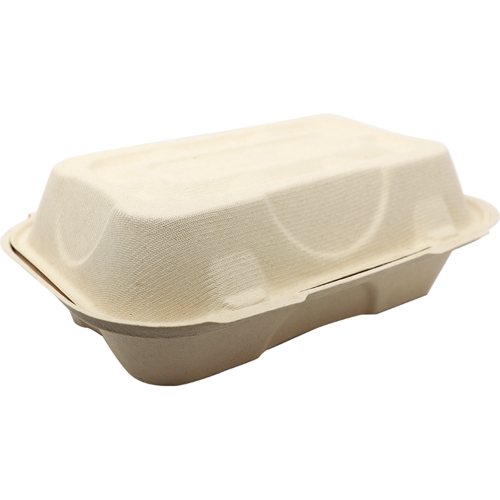 World Centric Compostable 9x6x3 Fiber Hoagie Box Clamshell