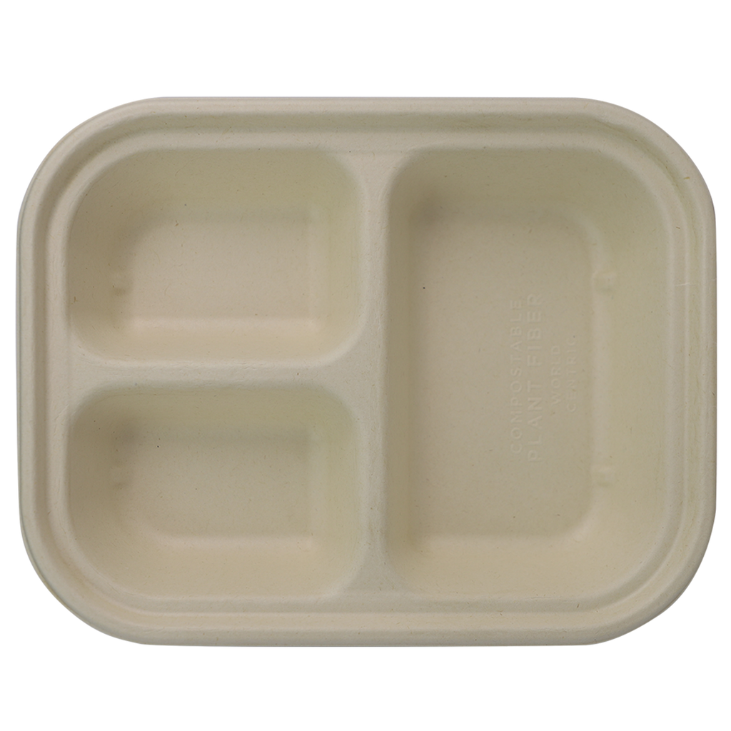 World Centric Compostable 29 oz 3 Compartment Fiber Container
