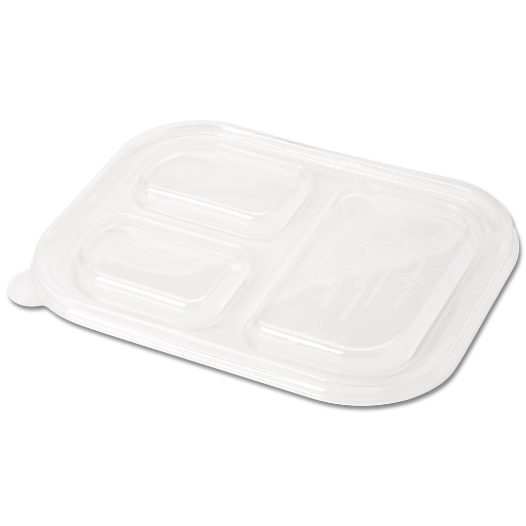 World Centric Compostable PLA Lid for 29 oz Fiber 3-Compartment Container