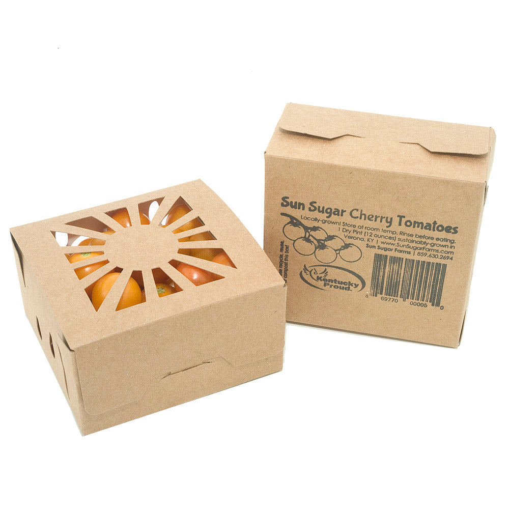 Kraft Square Pint Produce Container shown with cherry tomatoes