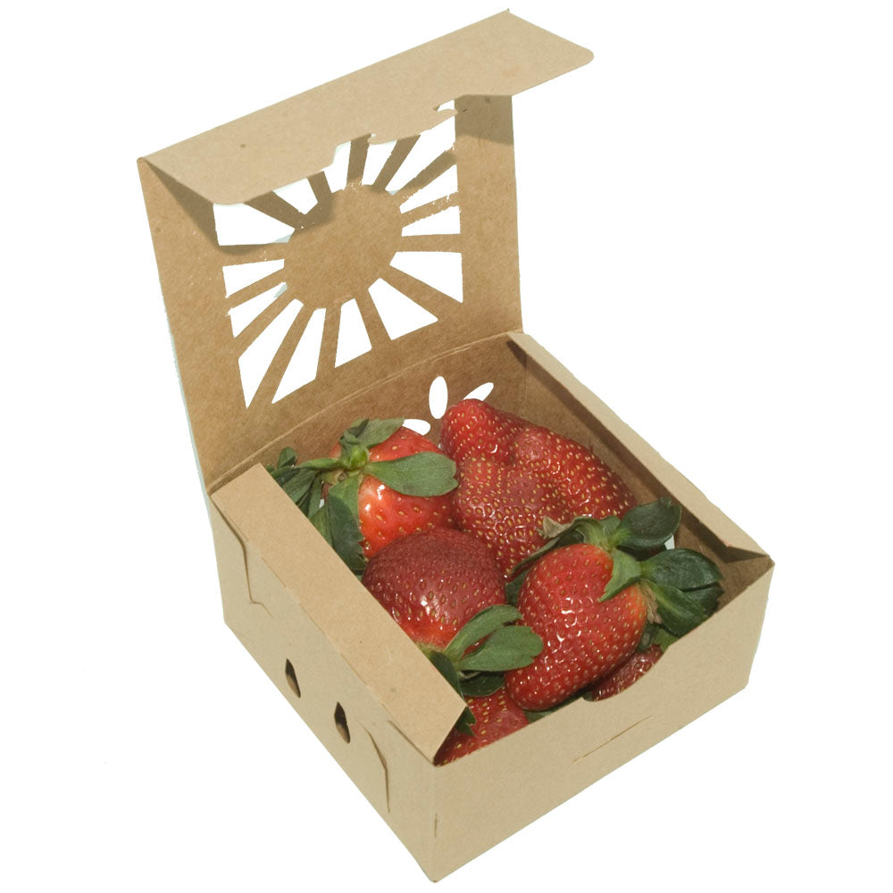 Square Pint Produce Container Kraft with Strawberries
